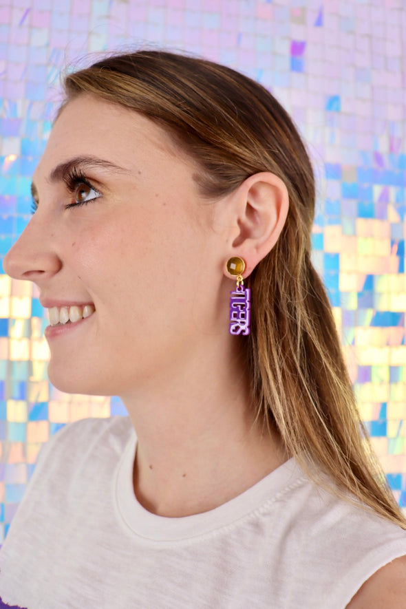 Brianna Cannon Mini Purple Geaux Tigers Earrings