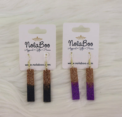 Stick Resin Earrings in Purple and Gold or Black and Gold