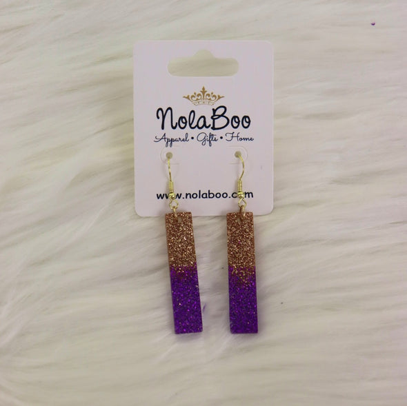 Stick Resin Earrings in Purple and Gold or Black and Gold