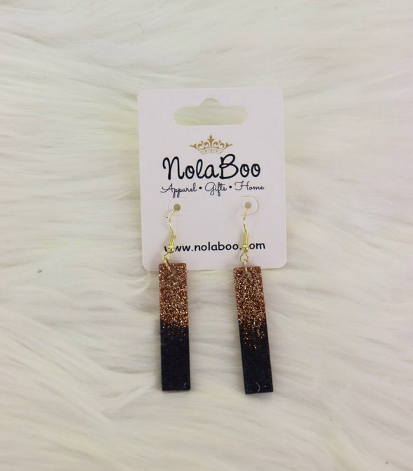 Stick Resin Earrings in Purple and Gold or Black and Gold