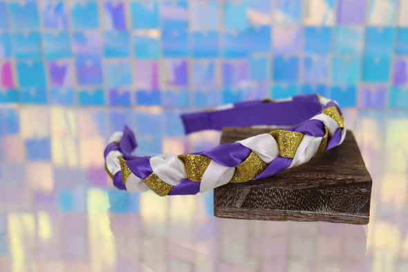 Purple White And Gold Braided Headband