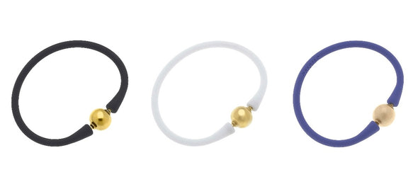 Bali 24K Gold Plated Ball Bead Silicone Bracelet in 3 Colors