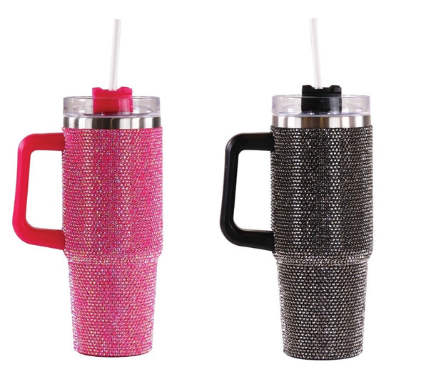 Rhinestone 30oz Tumbler In Pink Or Black