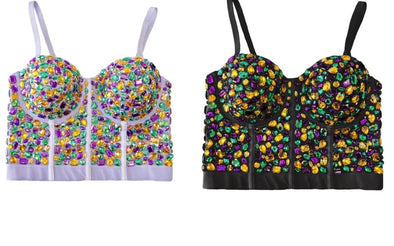 Mardi Gras Rhinestone Bustier In Lavender Or Black