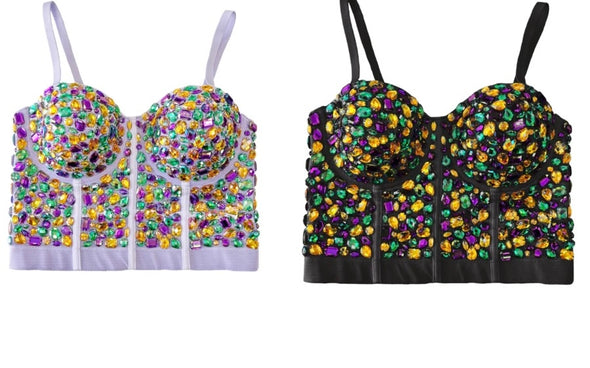 Mardi Gras Rhinestone Bustier In Lavender Or Black