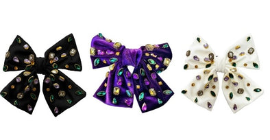 Mardi Gras Bejeweled Velvet Bow In 3 Colors