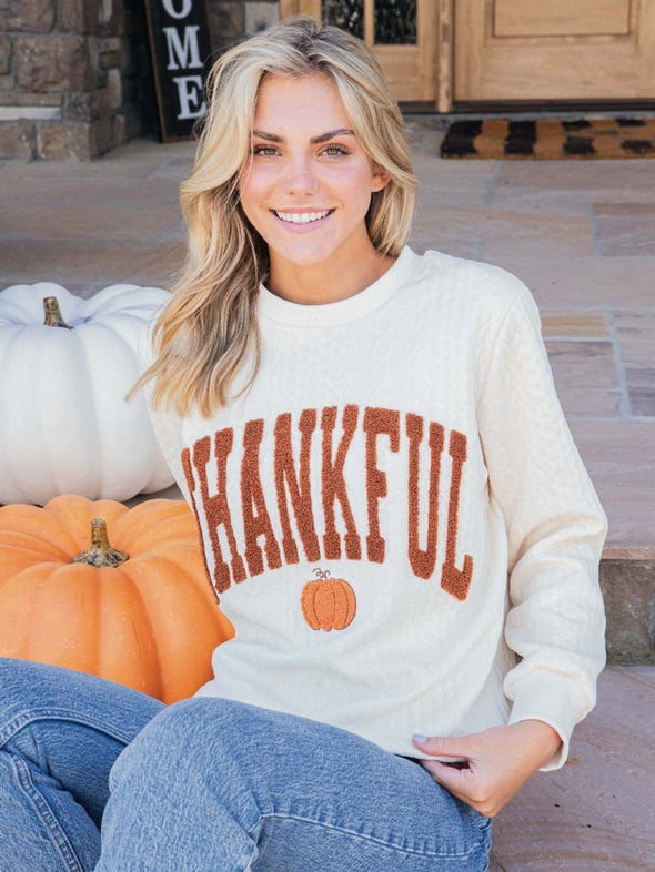 Thankful Crew Neck Braided Sweater (S-2XL)