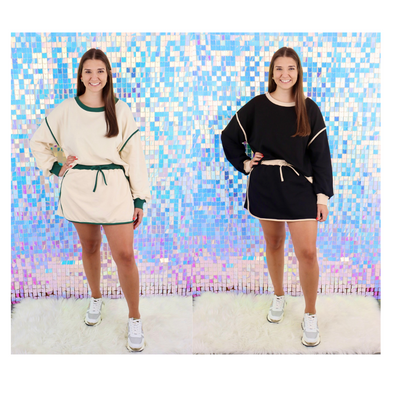 Preppy High Waisted Skort and Top in Black or Cream (Sold Separately)