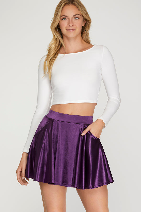 Metallic Knit Skater Skirt in Purple or Gold