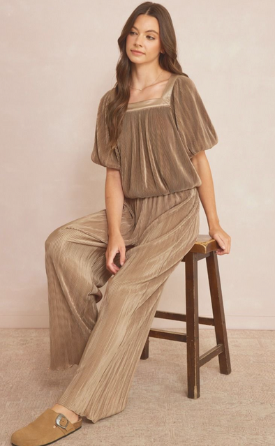 Pleated Square Neck Bubble Sleeve Top (Sold Separately)