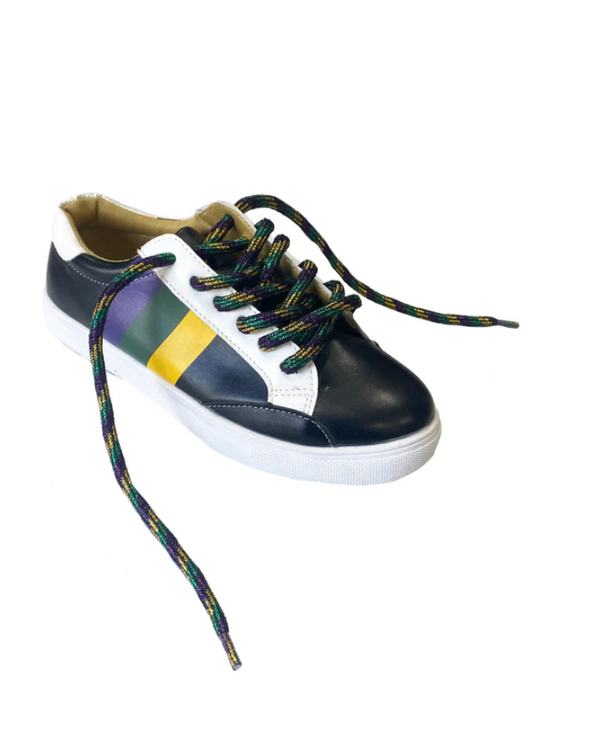 Purple, Green, and Gold Black Metallic Shoelaces