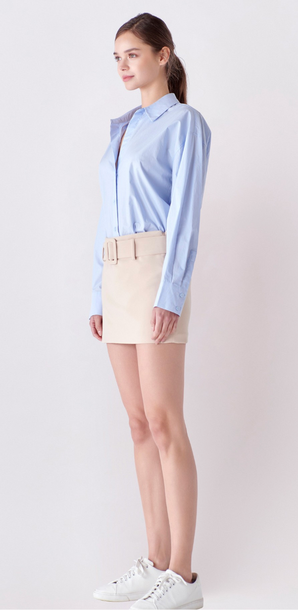 Belted Low Waist Skort in Beige