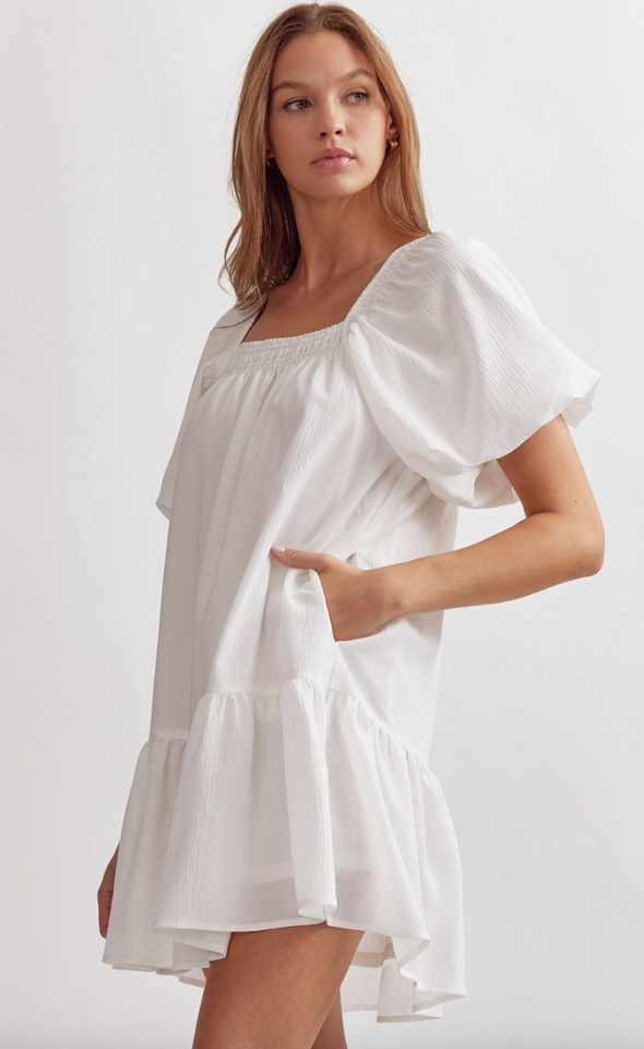 Textured Short Sleeve Square Neck Dress