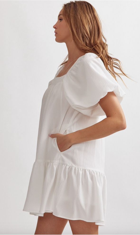 Textured Short Sleeve Square Neck Dress