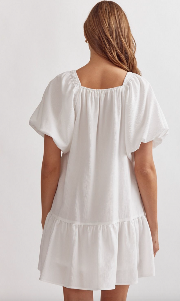 Textured Short Sleeve Square Neck Dress