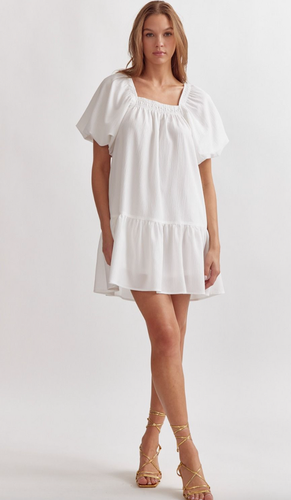 Textured Short Sleeve Square Neck Dress