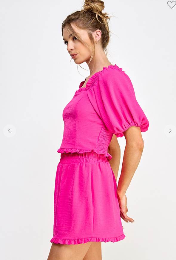 Solid Top with Ruffles and Ruffle Skirt in Seafoam or Fuchsia (Sold Separately)