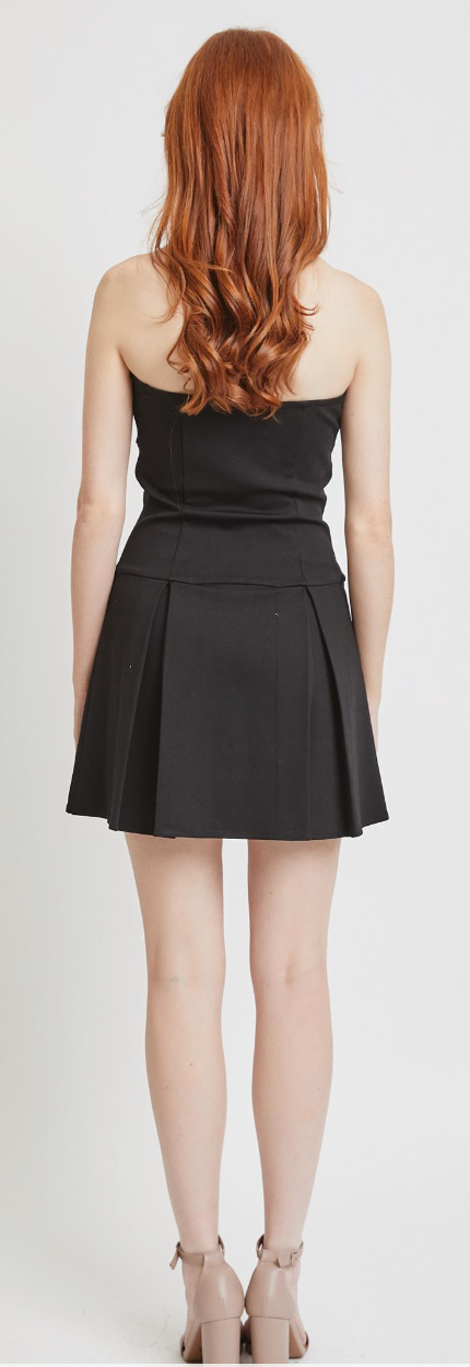 Black Bow Dress with Pleated Skirt Detail