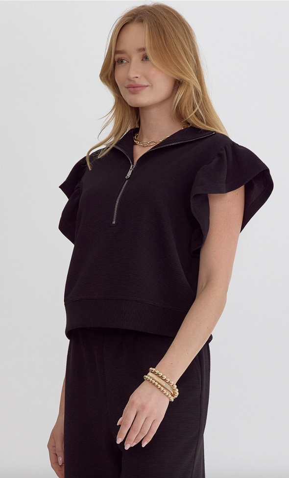 Textured Solid Ruffle Sleeve Top and Textured High Waisted Wide Leg Pants (Sold Separately)