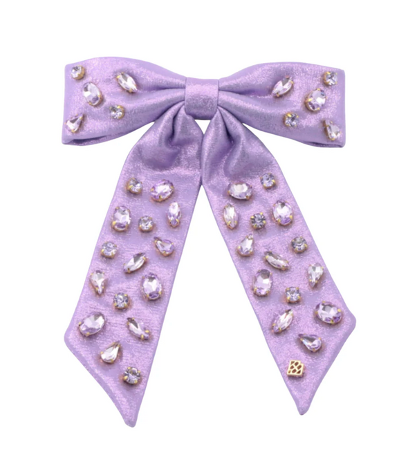 Brianna Cannon Shimmer Bow Barrette in Purple or Yellow with Hand Sawn Crystals