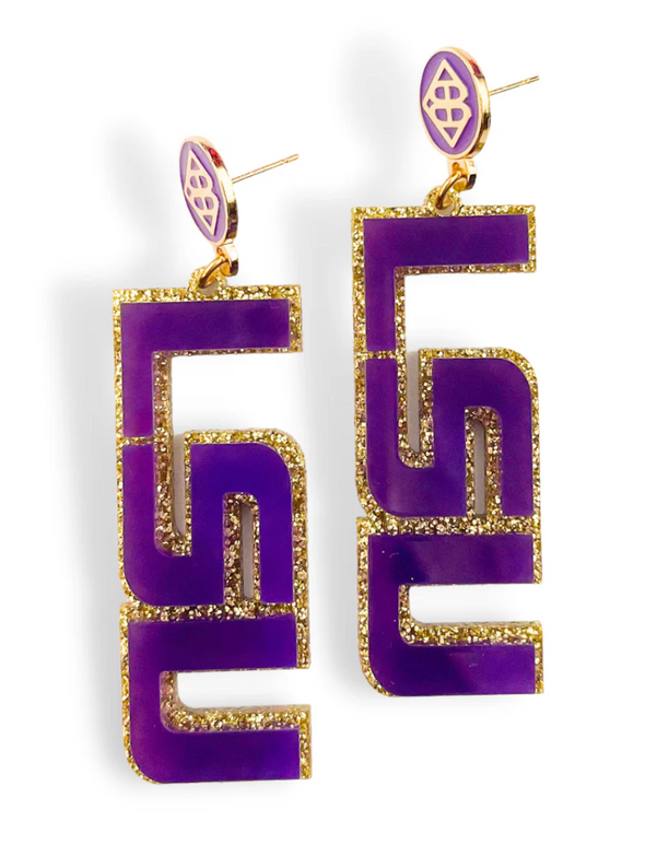 Brianna Cannon Purple and Gold Glitter LSU Earrings