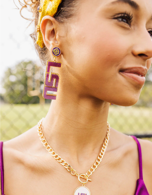 Brianna Cannon Purple and Gold Glitter LSU Earrings