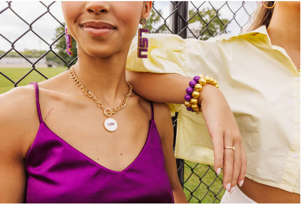 Brianna Cannon Purple and Gold Glitter LSU Earrings