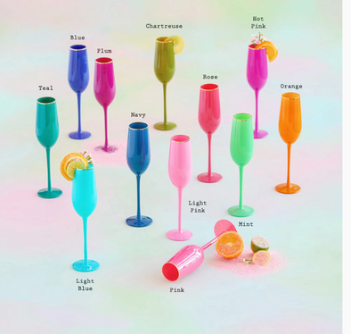 Sugar Plum Champange Flute Glasses in 12 Different Colors