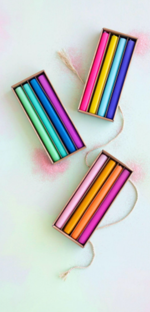 Rainbow Taper Candle Box Set of 4