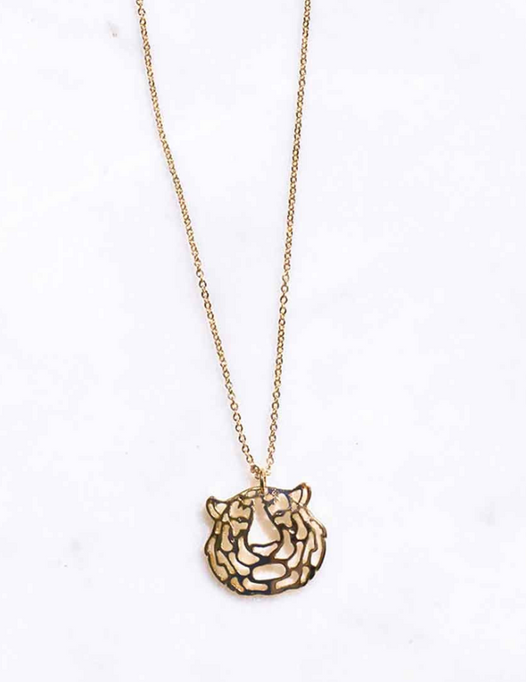 Tiger Pendant Necklace Gold 18"