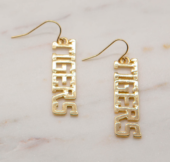 Gold Tigers Varsity Earrings 1.5"