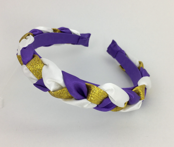 Purple White And Gold Braided Headband