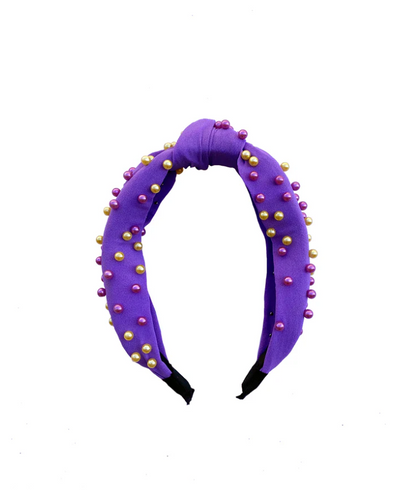 Lavender Headband With Purple And Gold Pearls