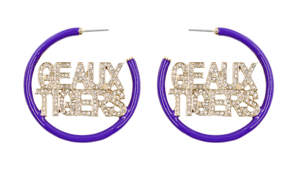 Brianna Cannon LSU Purple Pavé Hoop Earrings