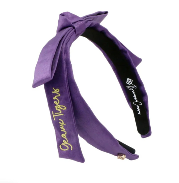 Brianna Cannon LSU Purple Thin Embroidered Ribbon Bow Headband