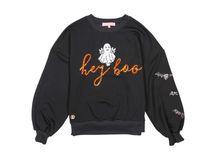 Black Hey Boo Ghost Sweatshirt (S-2XL)