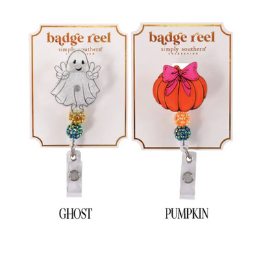 Fall Name Badge Reel In Ghost Or Pumpkin