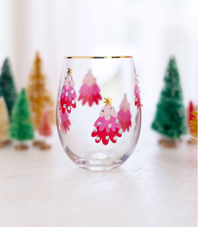 Pink Trees Stemless Wine Glass