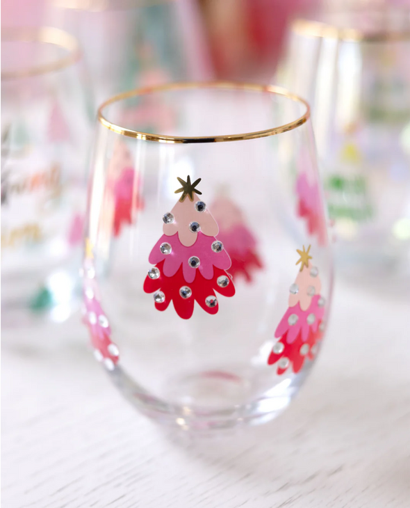 Pink Trees Stemless Wine Glass