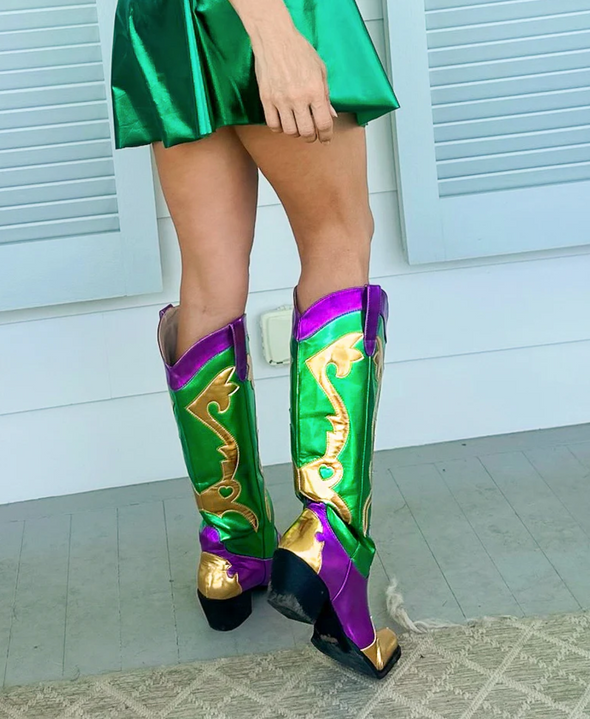 Adult Mardi Gras Metallic Cowboy Boots