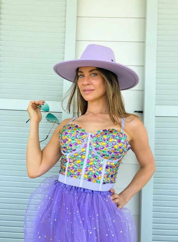 Mardi Gras Rhinestone Bustier In Lavender Or Black