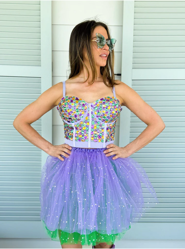 Mardi Gras Rhinestone Bustier In Lavender Or Black