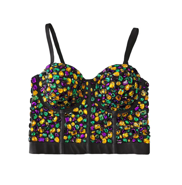 Mardi Gras Rhinestone Bustier In Lavender Or Black