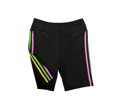 Adult Mardi Gras Stripe Spandex Biker Shorts