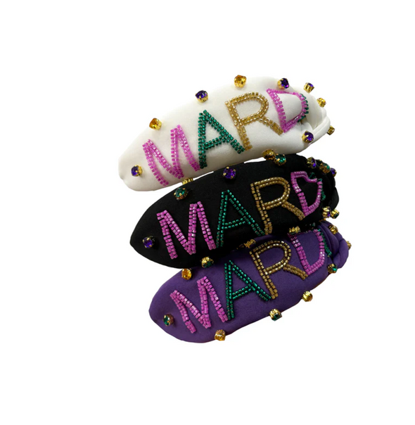 MARDI GRAS Beaded Headband With Rhinestones In 3 Colors