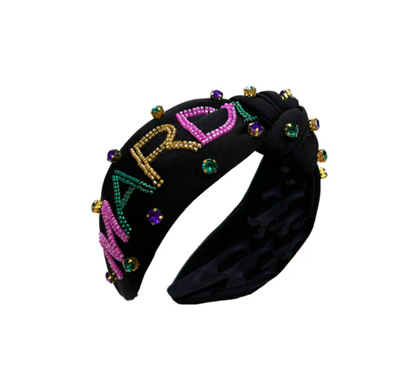 MARDI GRAS Beaded Headband With Rhinestones In 3 Colors