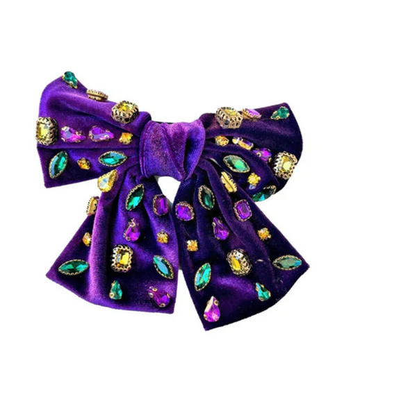 Mardi Gras Bejeweled Velvet Bow In 3 Colors