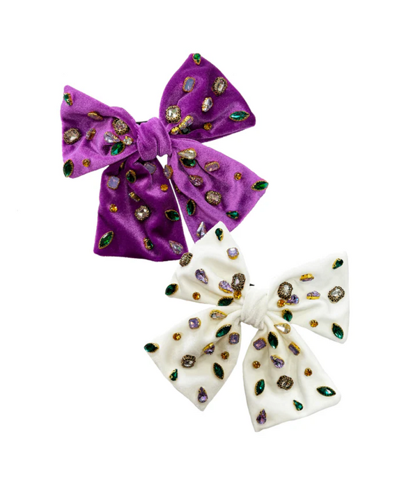 Mardi Gras Bejeweled Velvet Bow In 3 Colors