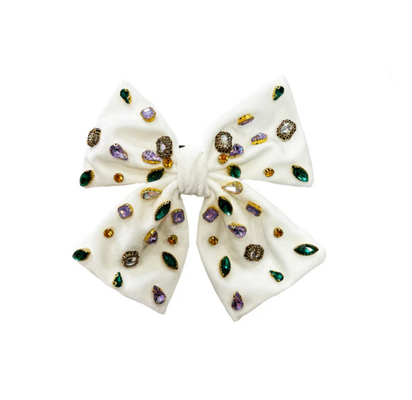 Mardi Gras Bejeweled Velvet Bow In 3 Colors