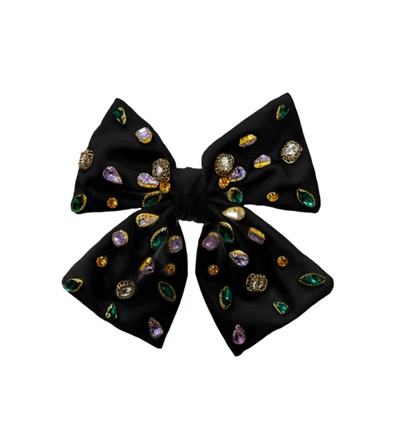 Mardi Gras Bejeweled Velvet Bow In 3 Colors